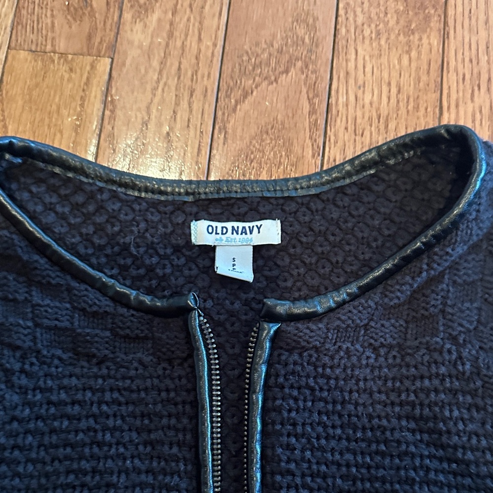 Old Navy Sweater Jacket Womens black Zip Up Faux Leather Trim Long Sleeve - Picture 11 of 12